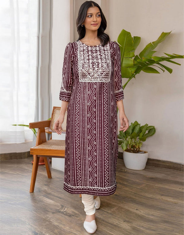 Wine Poli Rayon Pant Straight