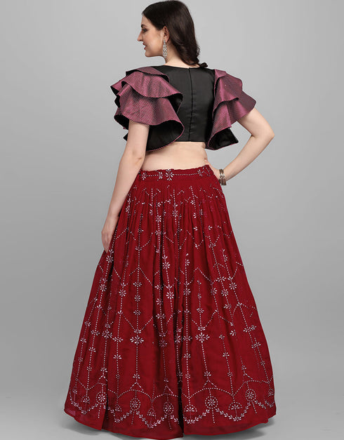 Black Georgette Lehenga Choli Back View