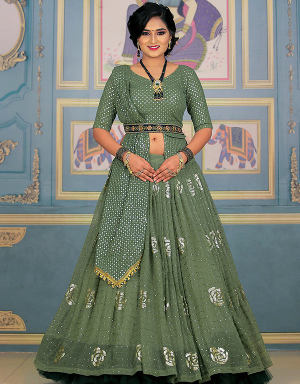 Mahendi Green Fox Georgette Lehenga Choli