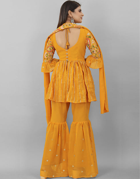 Mustard Georgette Sharara Suit Salwar Kameez
