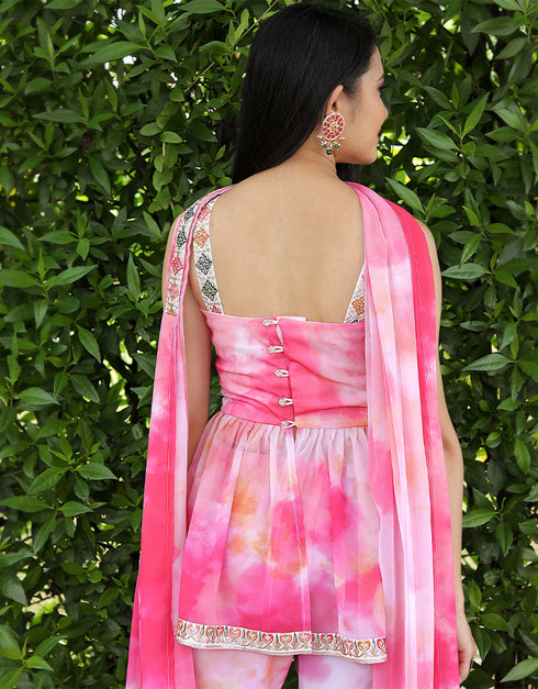 Pink Georgette Sharara Suit Back View