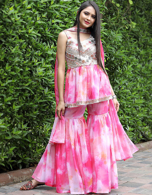 Pink Georgette Sharara Suit