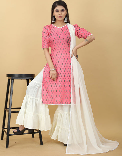 Gajri Pink Magic Slub Cotton Sharara Suit Closure View