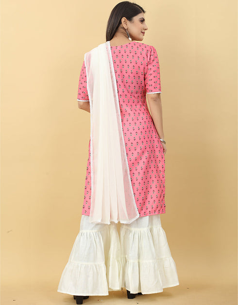 Gajri Pink Magic Slub Cotton Sharara Suit Back View