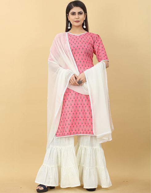Gajri Pink Magic Slub Cotton Sharara Suit