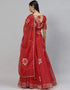 Red Organza Lehenga Choli Back View