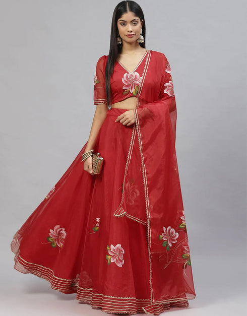 Red Organza Lehenga Choli