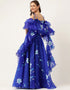 Royal Blue Organza Lehenga Choli Back View