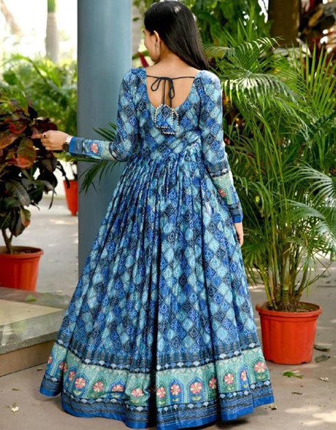 Blue Designer Function Wear Heavy Readymade Gown Salwar Kameez