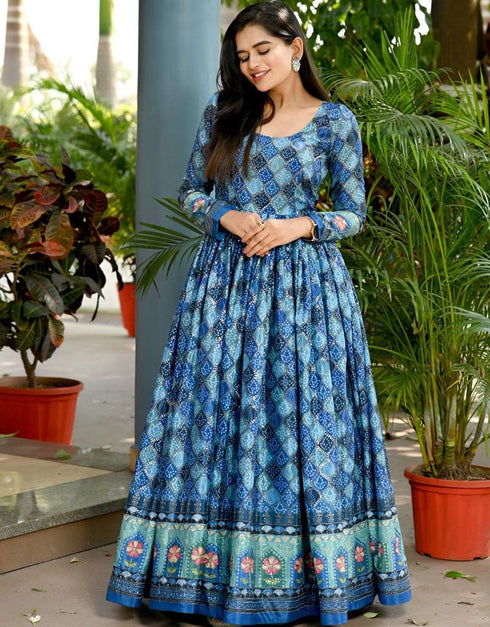Blue Designer Function Wear Heavy Readymade Gown