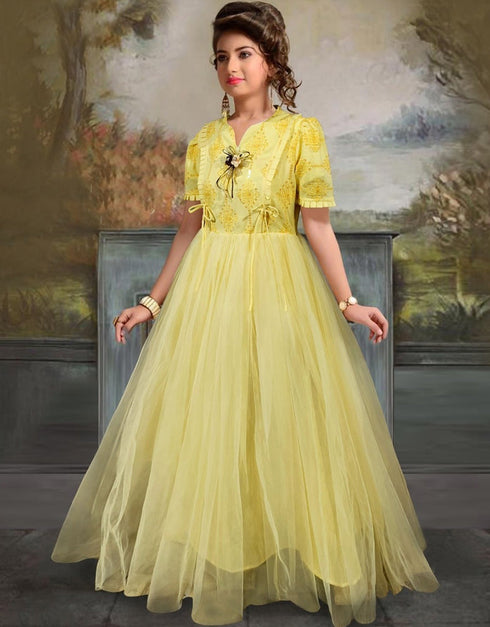 Yellow Gown Rayon & Soft Net