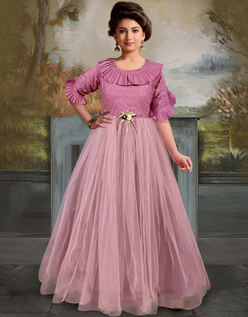Pink Gown Rayon & Soft Net