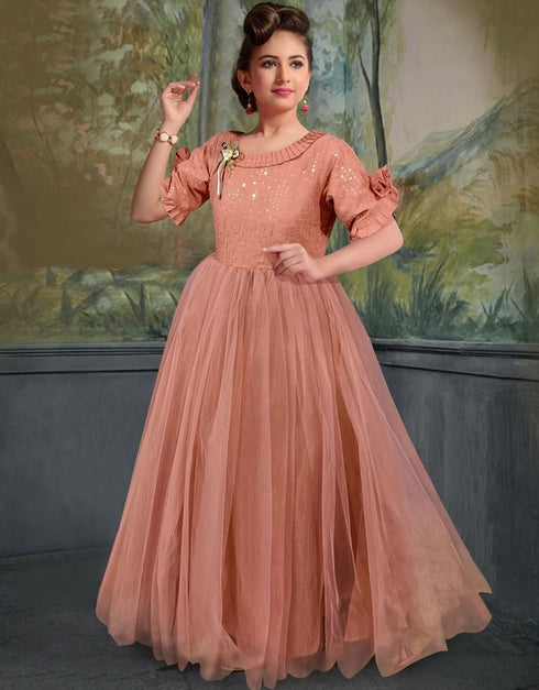 Peach Gown Rayon & Soft Net