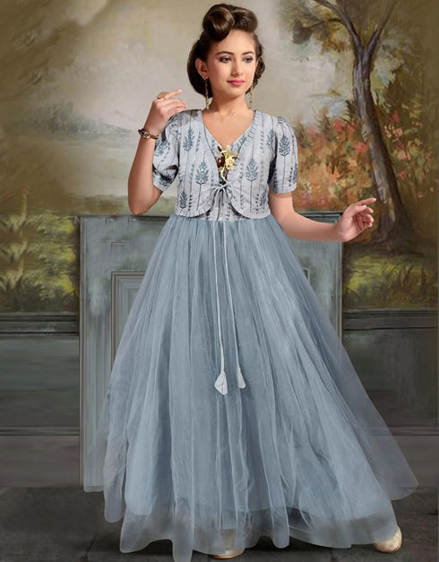 Grey Gown Rayon & Soft Net