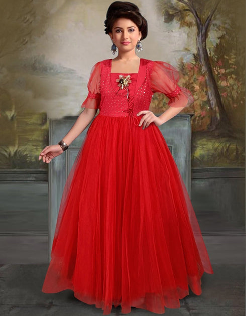 Red Gown Rayon & Soft Net