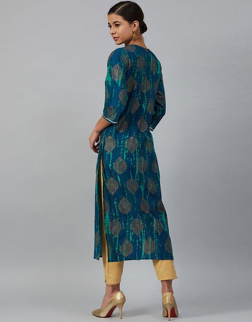 Blue Viscose Rayon N/A Straight Back View