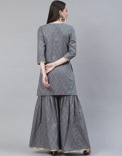 Grey Viscose Rayon Sharara Straight Salwar Kameez