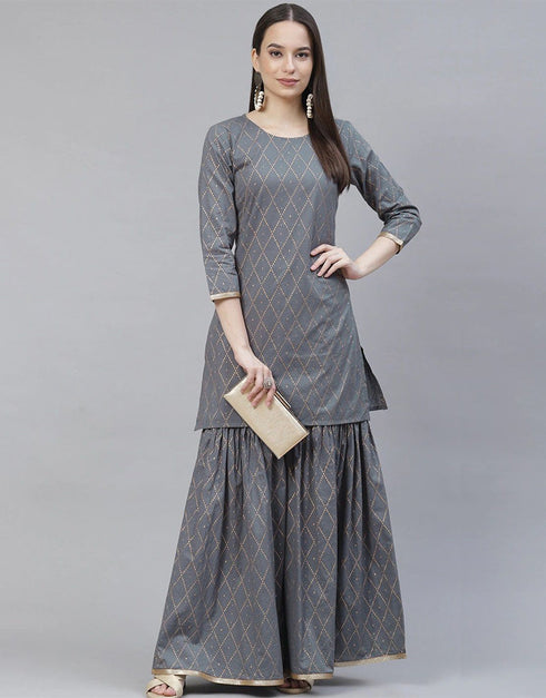 Grey Viscose Rayon Sharara Straight