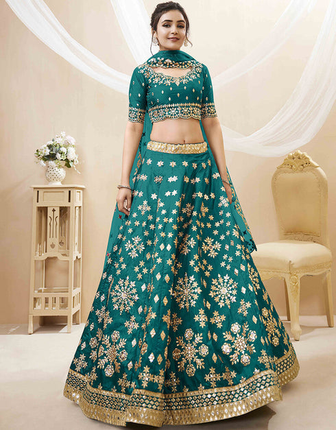Green Art Silk Lehenga Choli Closure View