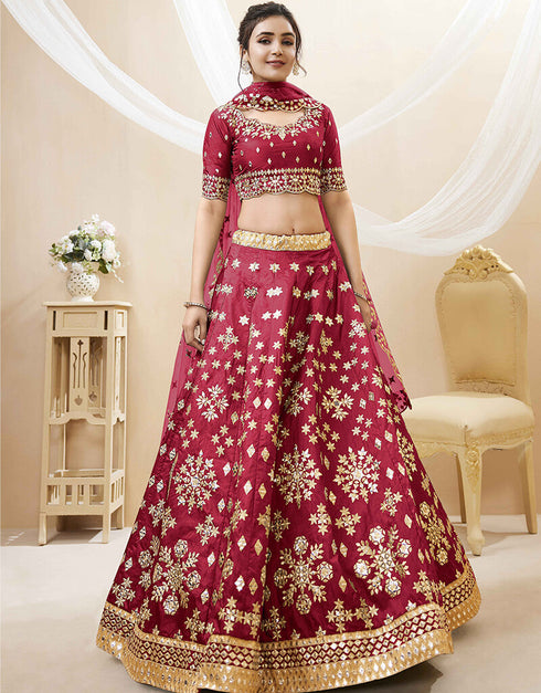 Red Art Silk Lehenga Choli Closure View