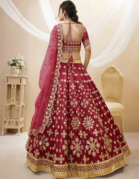 Red Art Silk Lehenga Choli Back View