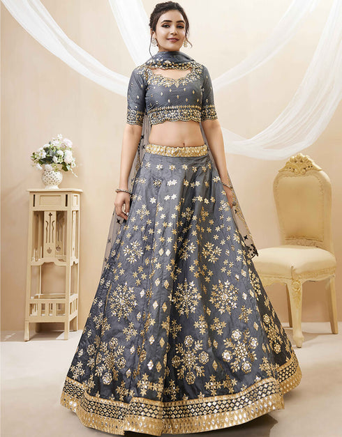 Grey Art Silk Lehenga Choli Closure View