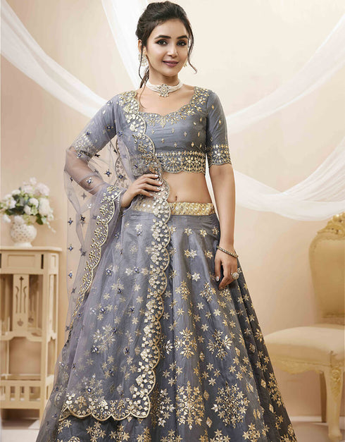 Grey Art Silk Lehenga Choli Salwar Kameez