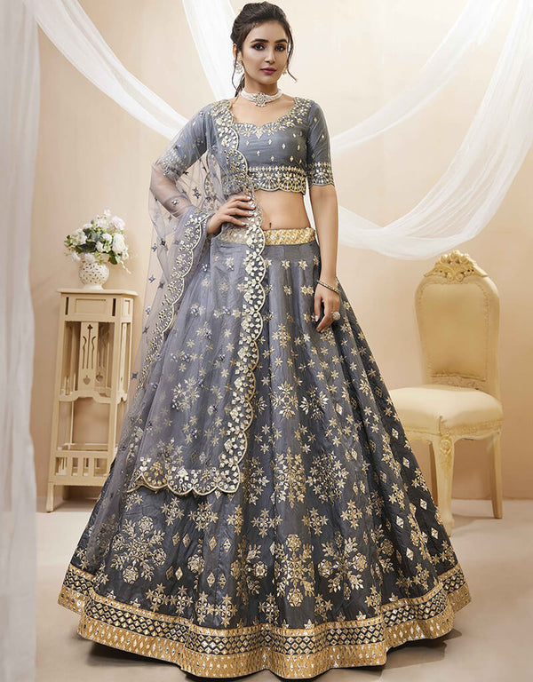 Grey Art Silk Lehenga Choli