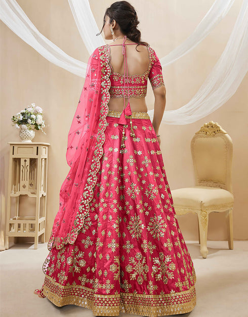 Pink Art Silk Lehenga Choli Back View