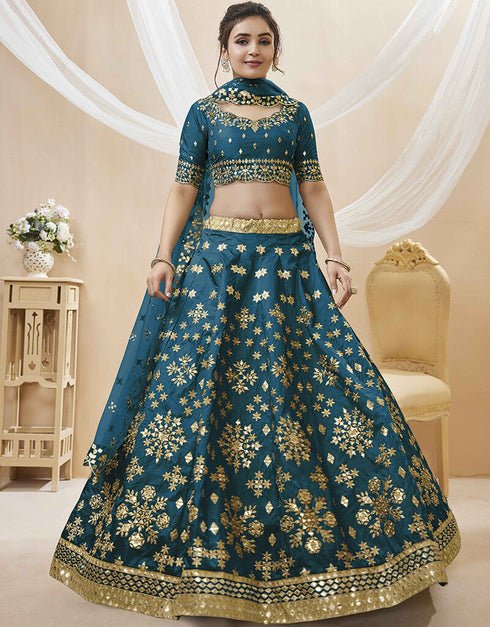 Blue Art Silk Lehenga Choli Closure View