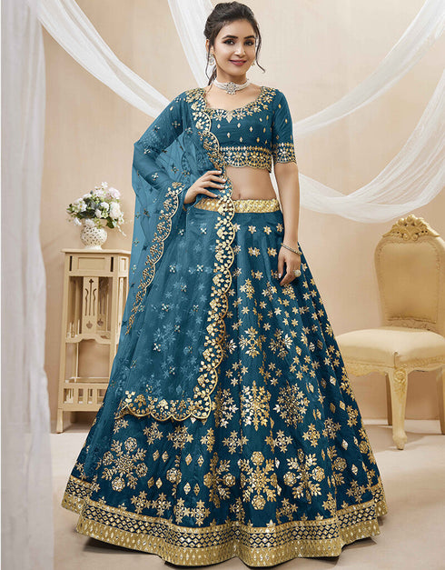 Blue Art Silk Lehenga Choli
