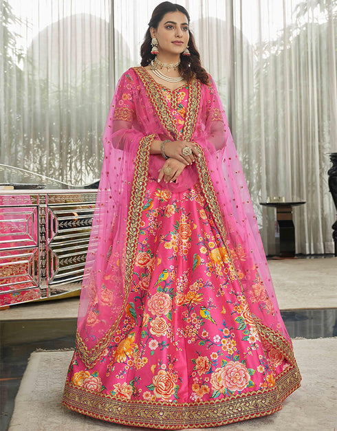 Deep Pink Art Silk Lehenga Choli Closure View