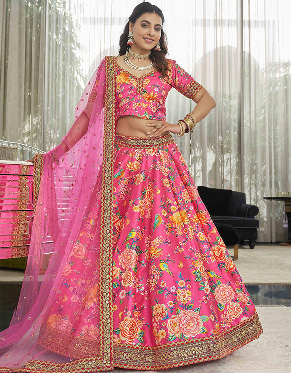 Deep Pink Art Silk Lehenga Choli