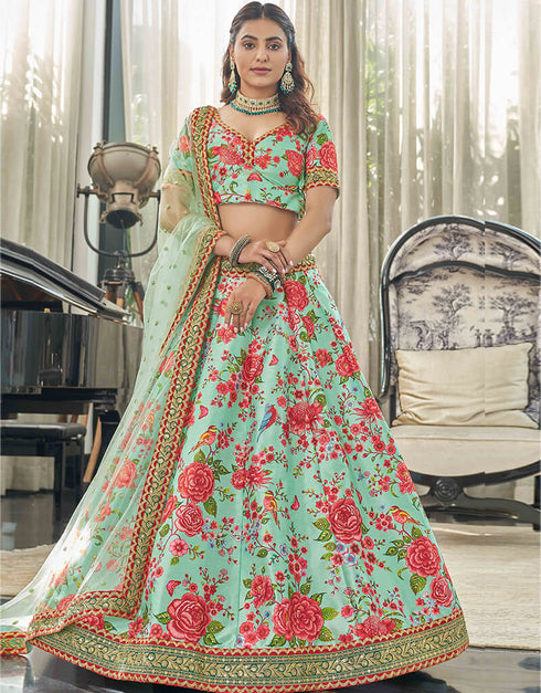 Mint Red Art Silk Lehenga Choli