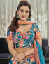 Teal Blue Art Silk Lehenga Choli Back View