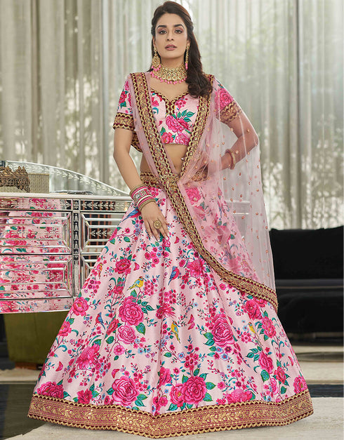 Light Pink Art Silk Lehenga Choli Closure View
