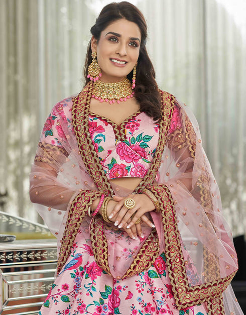 Light Pink Art Silk Lehenga Choli Back View