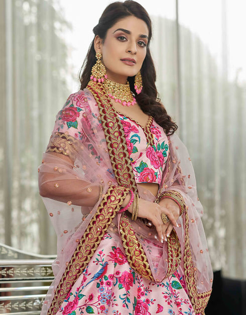 Light Pink Art Silk Lehenga Choli Salwar Kameez