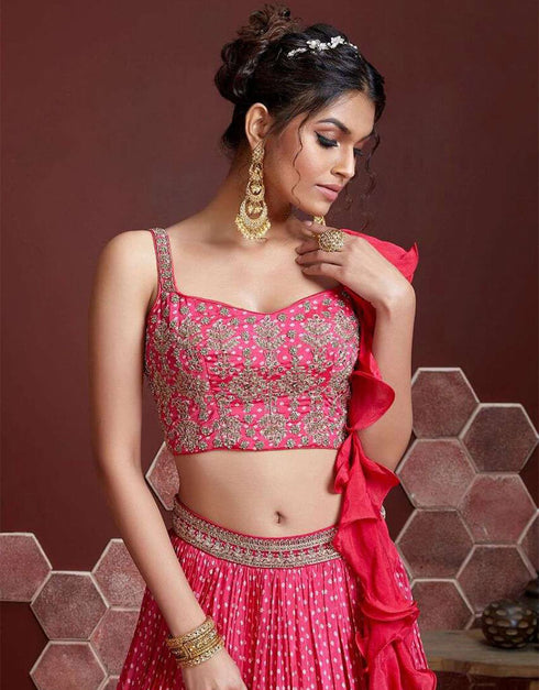 Pink Chinon Silk Lehenga Choli Closure View