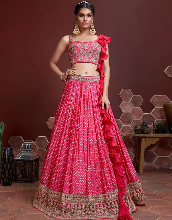 Pink Chinon Silk Lehenga Choli