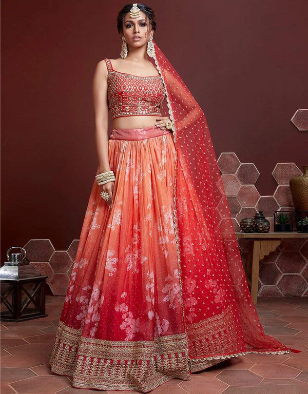 Orange Organza Silk Lehenga Choli