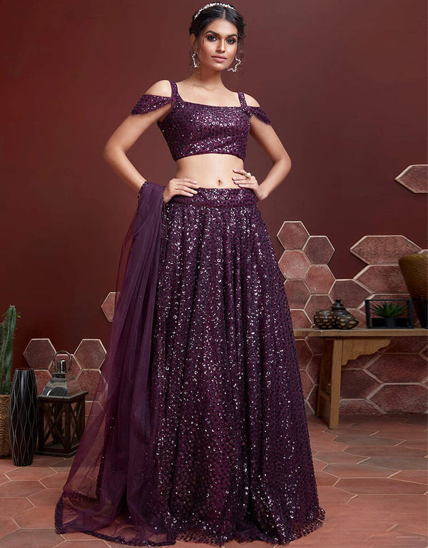 Wine Heavy Soft Net Lehenga Choli