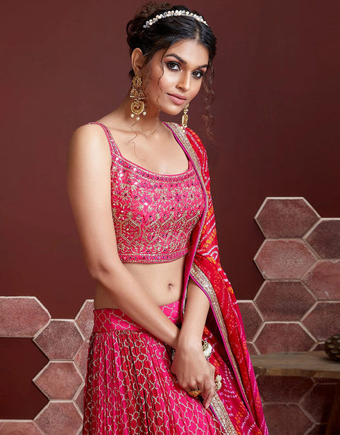 Pink Chinon Silk Lehenga Choli Closure View