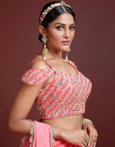Peach Organza Silk Lehenga Choli Closure View
