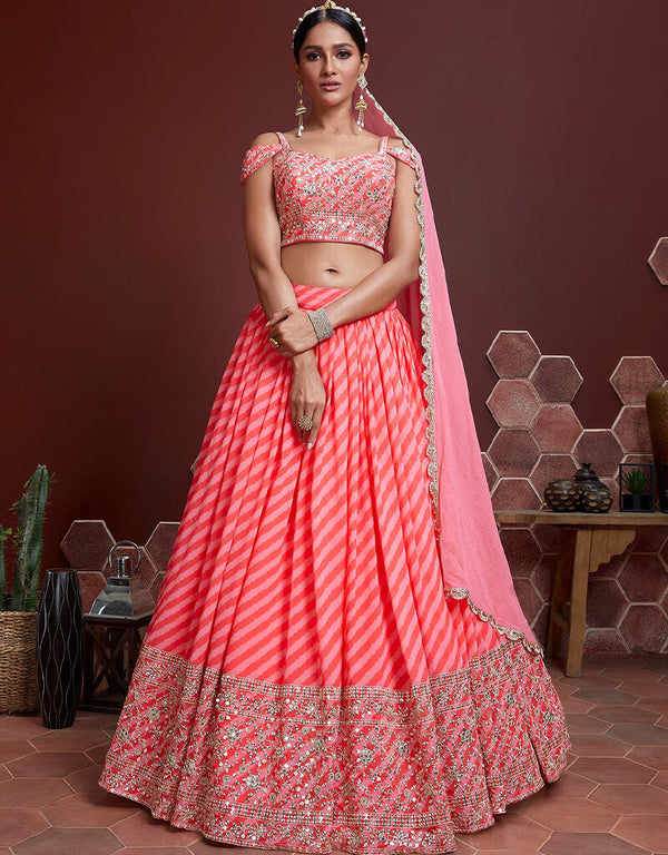 Peach Organza Silk Lehenga Choli