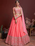 Peach Organza Silk Lehenga Choli