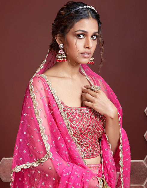 Pink Pure Chinon Silk Lehenga Choli Closure View