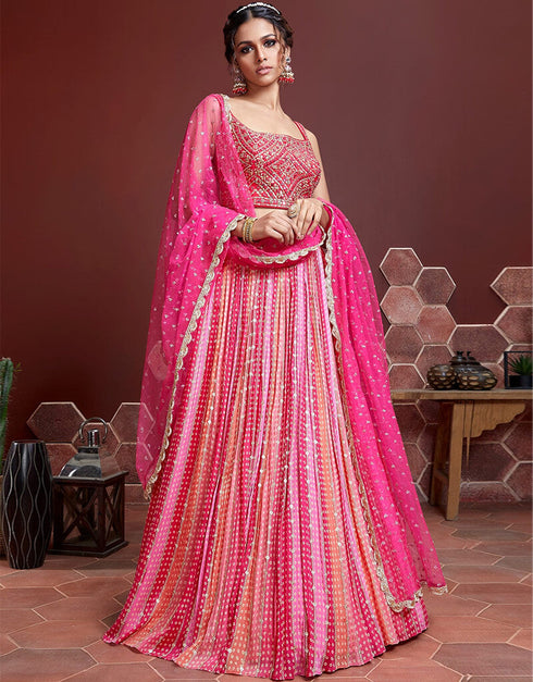 Pink Pure Chinon Silk Lehenga Choli
