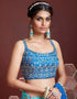 Sky Blue Pure Chinon Silk Lehenga Choli Closure View