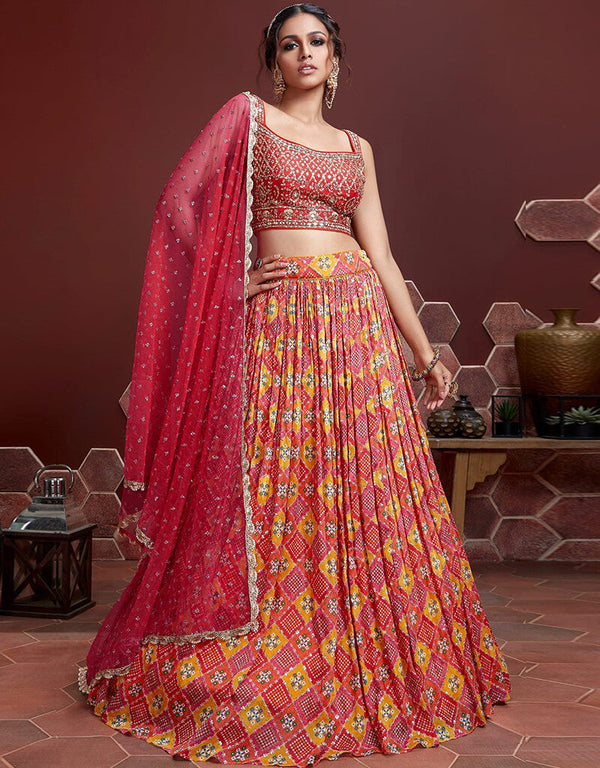 Red Pure Chinon Silk Lehenga Choli